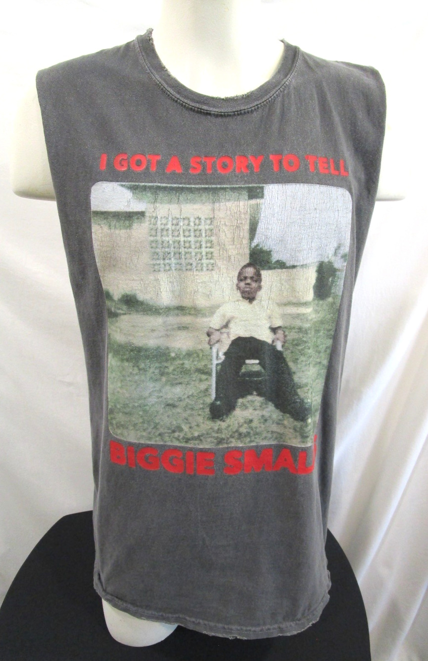 The Notorious B.I.G. I Got A Story To Tell Gray Distressed Cut Off T Shirt Men L